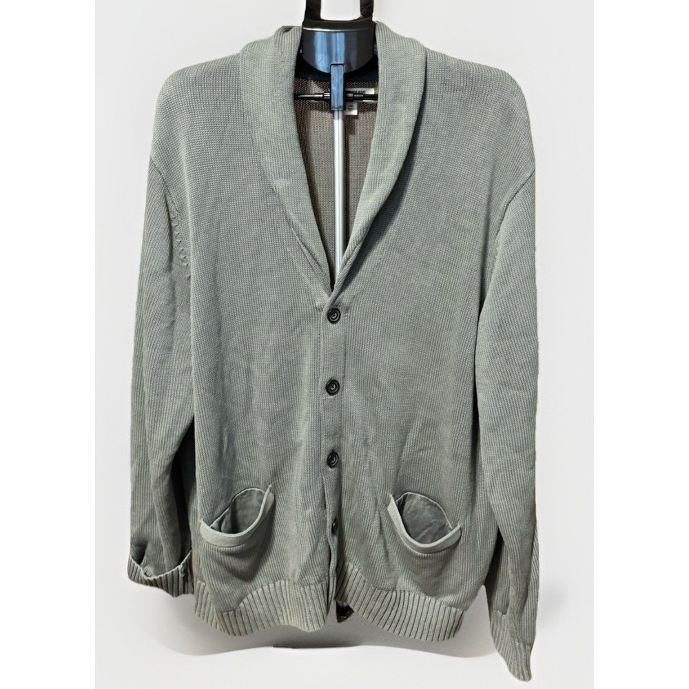 GOODTHREADS Men XXL Gray Green Cardigan Knit‎ Shawl Collar Grandpacore Professor
